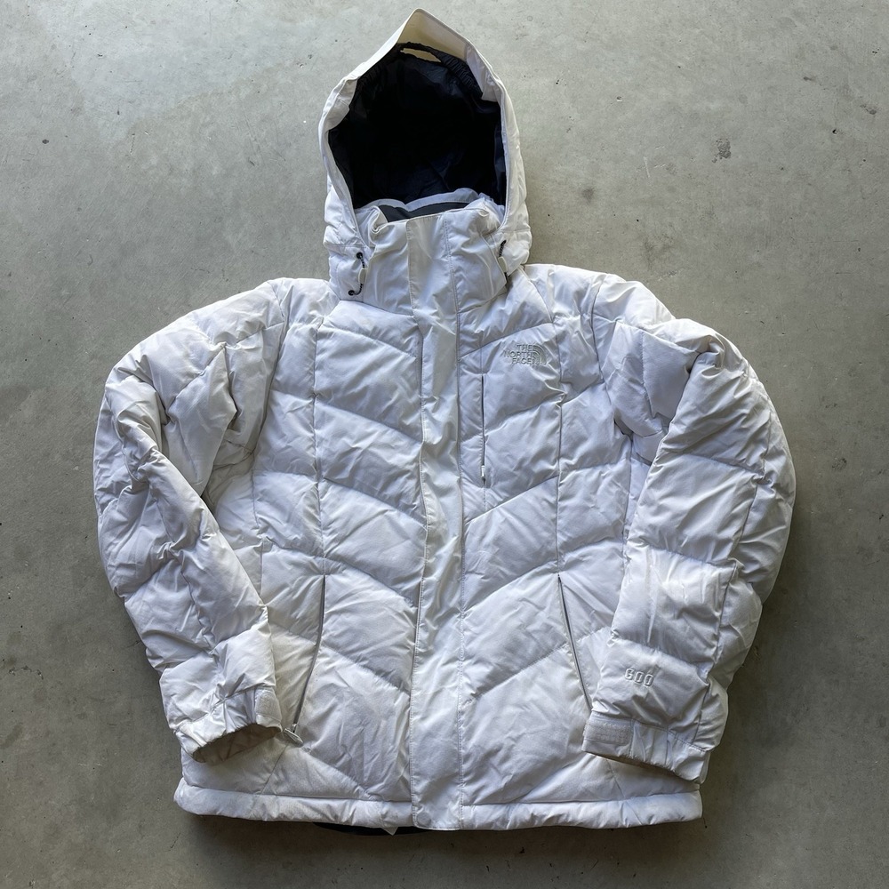 The North Face 600 Parka Womens Medium White Goose Down Hooded Puffer Jacket